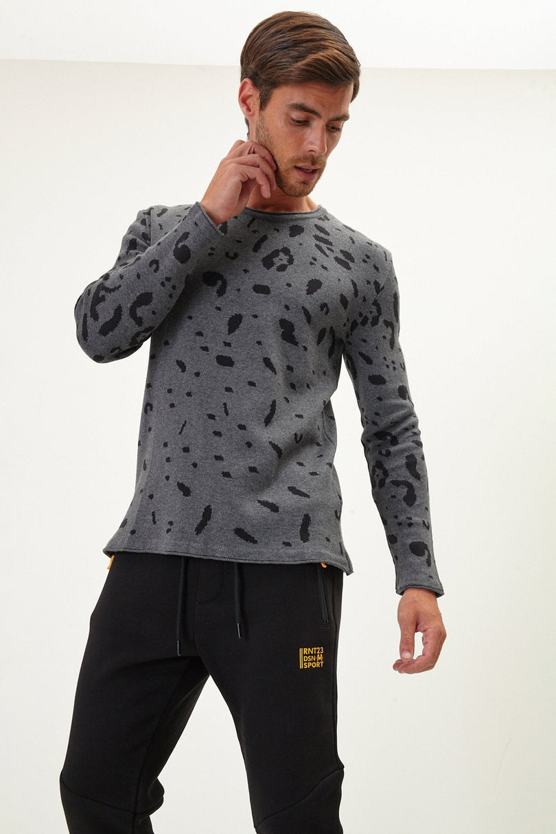 Men's Animal Print Sweater - Anthracite Black | Ron Tomson