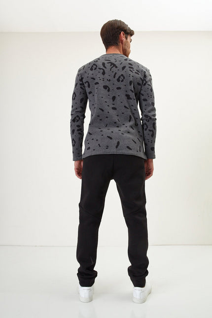 Men's Animal Print Sweater - Anthracite Black | Ron Tomson