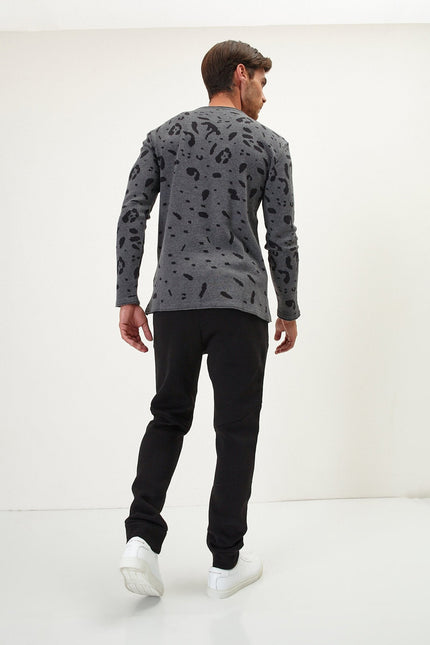 Men's Animal Print Sweater - Anthracite Black | Ron Tomson