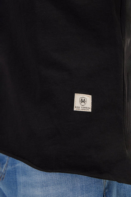 Men's Distressed Cotton Henley T-Shirt - Black | Ron Tomson