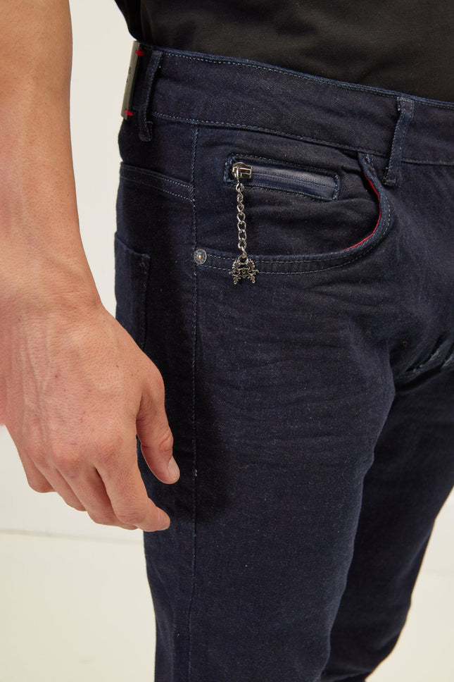 Men's Inner Red Stripe Denim Jeans - Navy | Ron Tomson