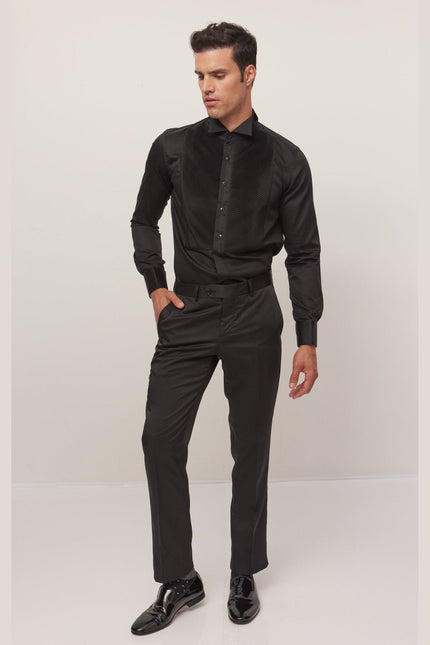Men's Wing Collar Tuxedo Shirt - Black | Ron Tomson