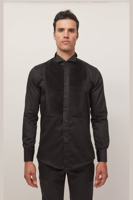 Men's Wing Collar Tuxedo Shirt - Black | Ron Tomson