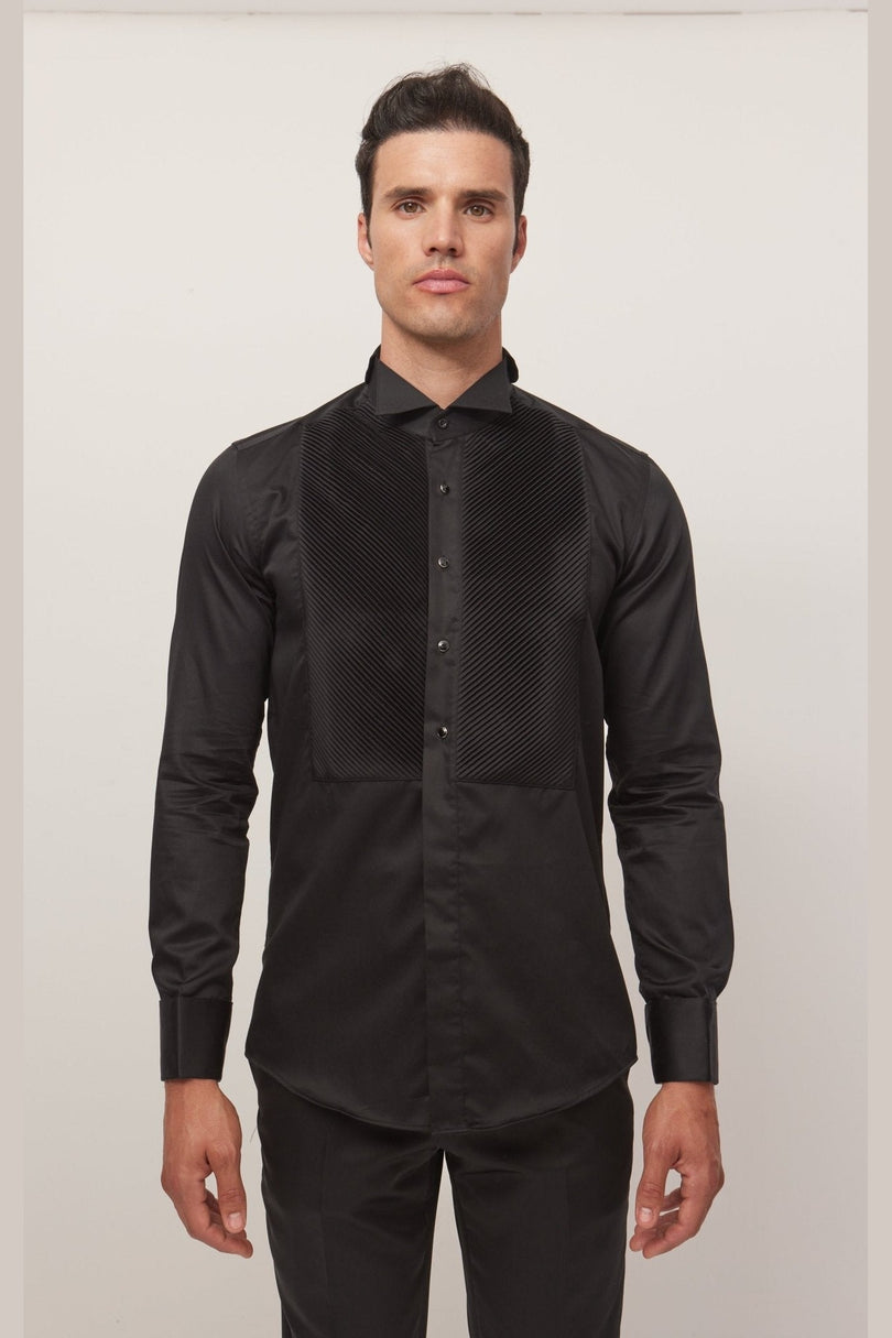 Men's Wing Collar Tuxedo Shirt - Black | Ron Tomson