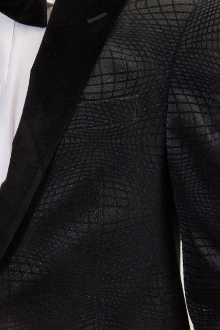 Men's Flocked Velvet Peak Lapel Tuxedo Jacket - Black | Ron Tomson