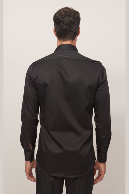 Men's Wing Collar Tuxedo Shirt - Black | Ron Tomson