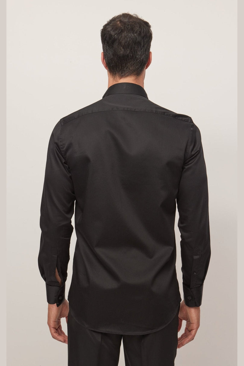 Men's Wing Collar Tuxedo Shirt - Black | Ron Tomson