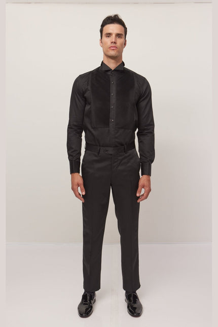 Men's Wing Collar Tuxedo Shirt - Black | Ron Tomson