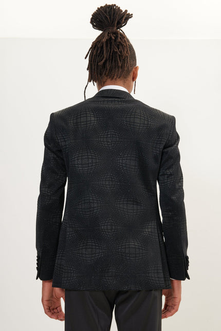 Men's Flocked Velvet Peak Lapel Tuxedo Jacket - Black | Ron Tomson
