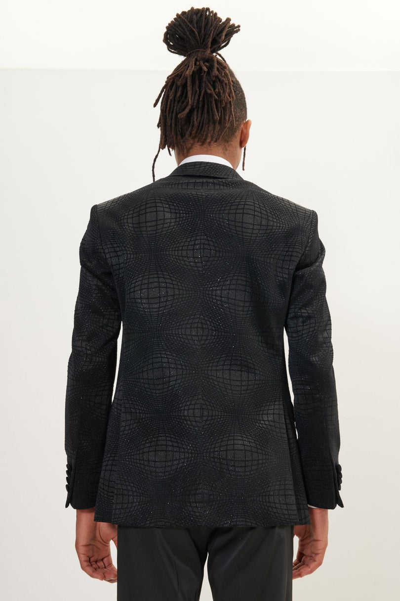 Men's Flocked Velvet Peak Lapel Tuxedo Jacket - Black | Ron Tomson