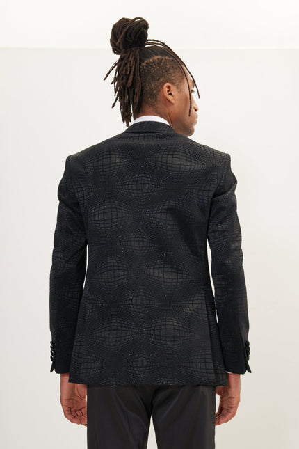 Men's Flocked Velvet Peak Lapel Tuxedo Jacket - Black | Ron Tomson