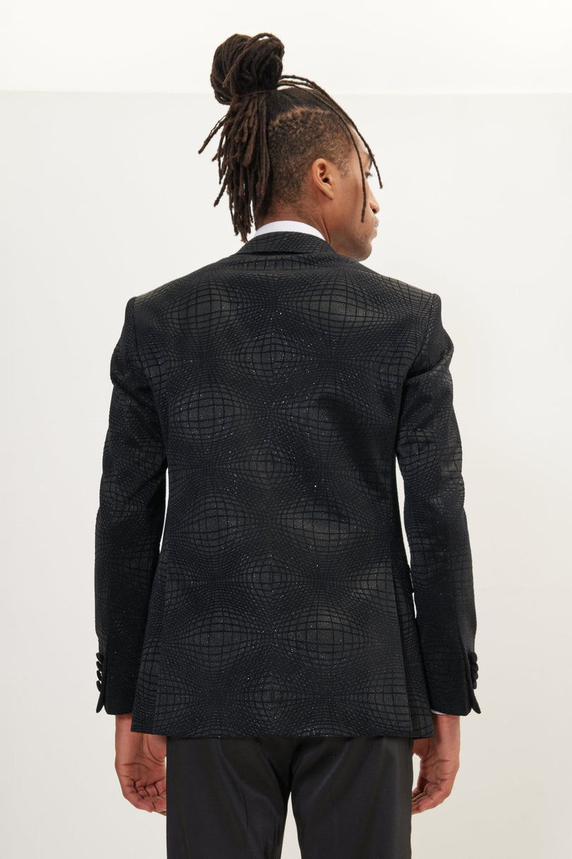 Men's Flocked Velvet Peak Lapel Tuxedo Jacket - Black | Ron Tomson