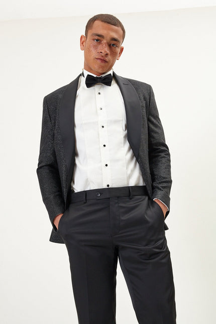 Men's Dazzling Sparkle Shawl Lapel Tuxedo Jacket - Black | Ron Tomson