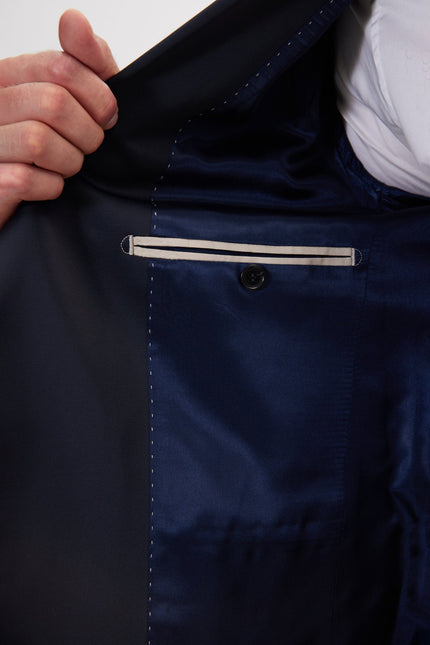 Men's Contrast Shawl Lapel Tuxedo Jacket - Navy Beige | Ron Tomson