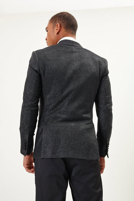 Men's Dazzling Sparkle Shawl Lapel Tuxedo Jacket - Black | Ron Tomson