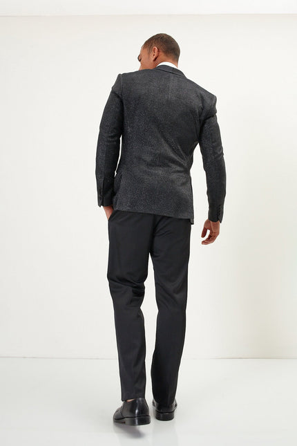 Men's Dazzling Sparkle Shawl Lapel Tuxedo Jacket - Black | Ron Tomson