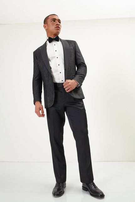 Men's Dazzling Sparkle Shawl Lapel Tuxedo Jacket - Black | Ron Tomson