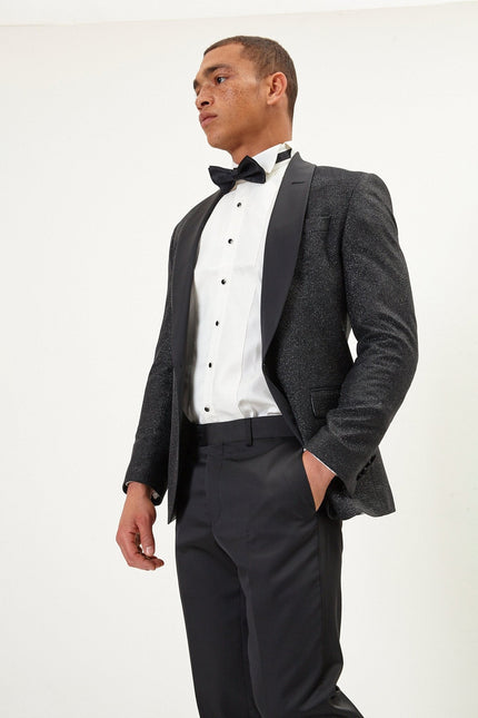 Men's Dazzling Sparkle Shawl Lapel Tuxedo Jacket - Black | Ron Tomson