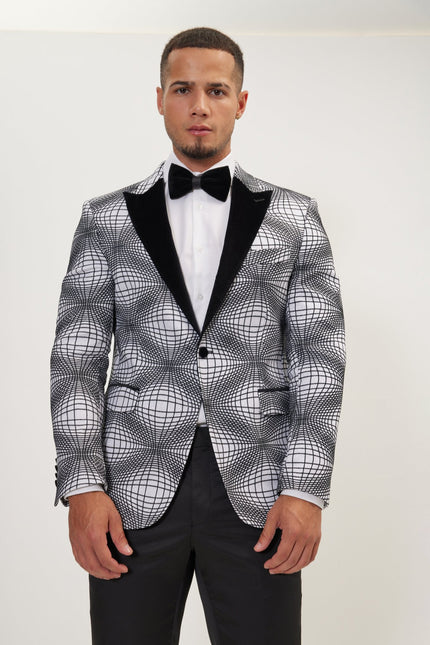 Men's Curved Space Velvet Flocking Tuxedo Jacket -  White | Ron Tomson