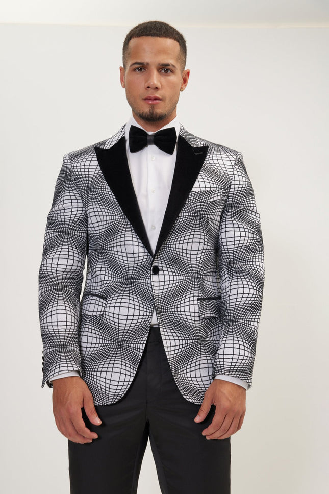 Men's Curved Space Velvet Flocking Tuxedo Jacket -  White | Ron Tomson