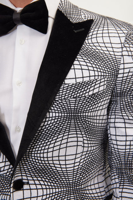 Men's Curved Space Velvet Flocking Tuxedo Jacket -  White | Ron Tomson