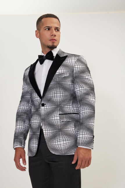 Men's Curved Space Velvet Flocking Tuxedo Jacket -  White | Ron Tomson
