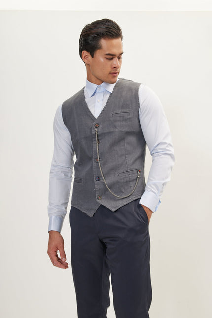 Men's Tailored Cotton Waistcoat - Grey | Ron Tomson