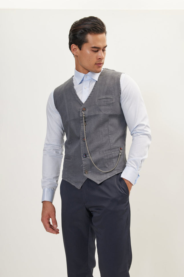 Men's Tailored Cotton Waistcoat - Grey | Ron Tomson