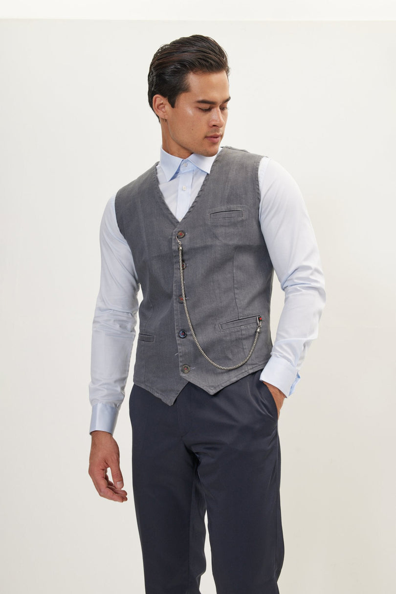 Men's Tailored Cotton Waistcoat - Grey | Ron Tomson