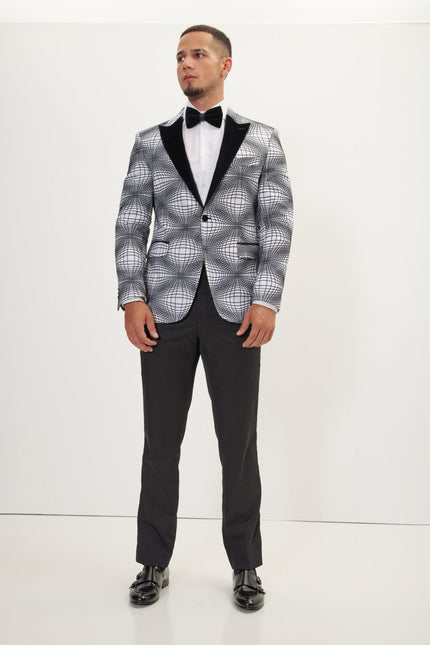 Men's Curved Space Velvet Flocking Tuxedo Jacket -  White | Ron Tomson