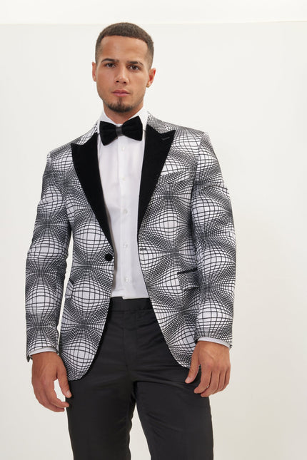 Men's Curved Space Velvet Flocking Tuxedo Jacket -  White | Ron Tomson