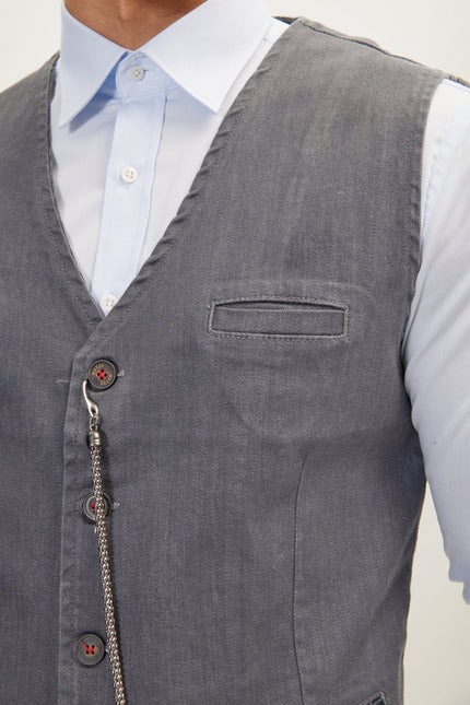 Men's Tailored Cotton Waistcoat - Grey | Ron Tomson
