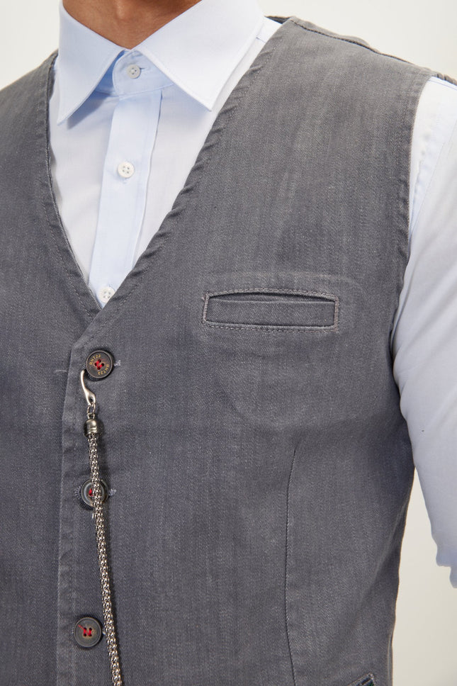 Men's Tailored Cotton Waistcoat - Grey | Ron Tomson