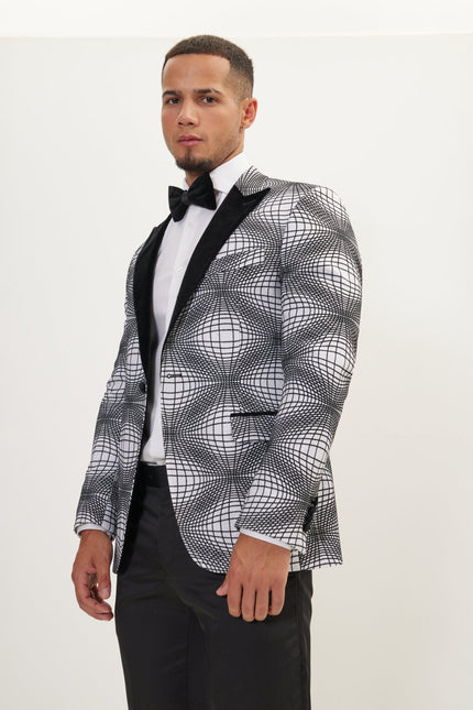 Men's Curved Space Velvet Flocking Tuxedo Jacket -  White | Ron Tomson