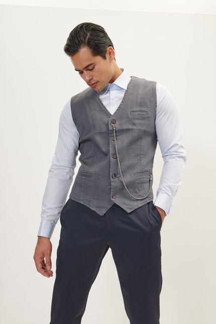 Men's Tailored Cotton Waistcoat - Grey | Ron Tomson