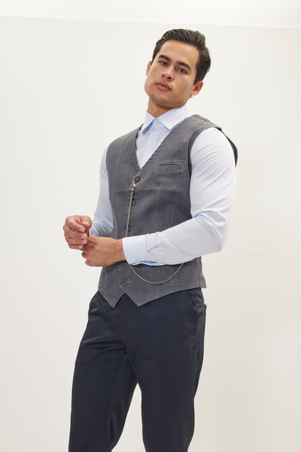 Men's Tailored Cotton Waistcoat - Grey | Ron Tomson