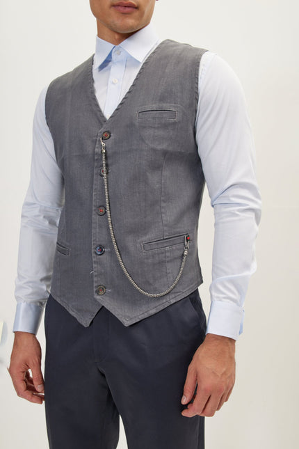 Men's Tailored Cotton Waistcoat - Grey | Ron Tomson