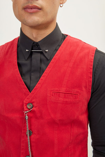 Men's Tailored Cotton Vest - Red | Ron Tomson