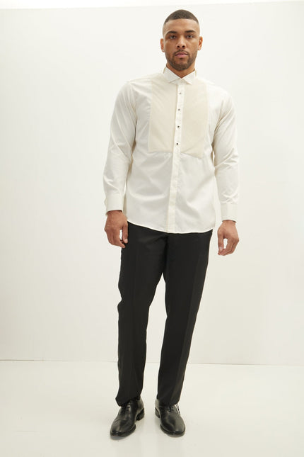 dress shirt mandarin collar Men's Diagonal Pleated Wing Collar Shirt - Beige