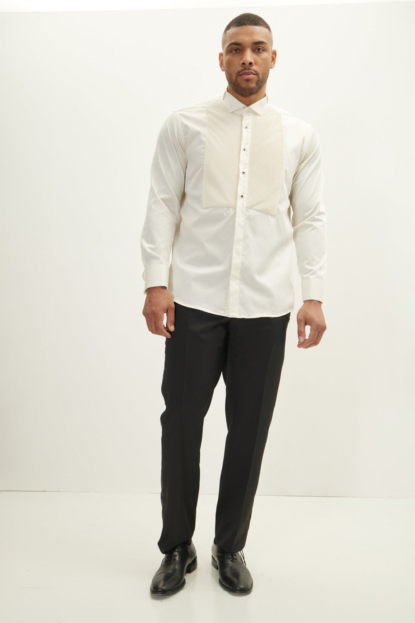stand up collar dress shirt Banded Collar Dress Shirt With Black Piping