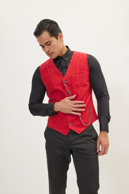 Men's Tailored Cotton Vest - Red | Ron Tomson