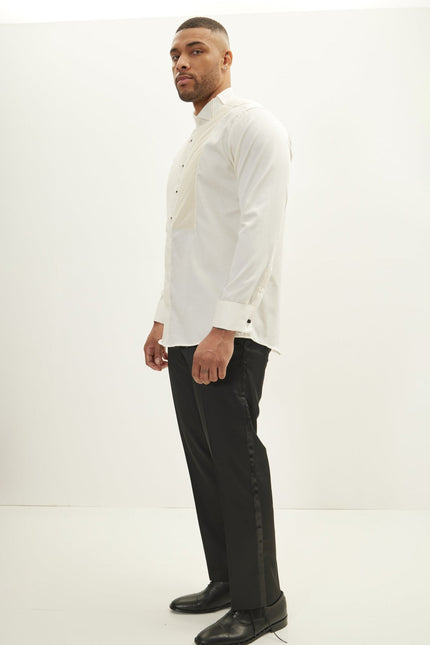 Men's Diagonal Pleated Wing Collar Shirt - Beige | Ron Tomson
