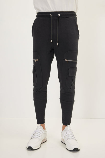 Men's Cotton Slim Joggers - Black | Ron Tomson