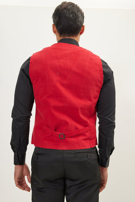Men's Tailored Cotton Vest - Red | Ron Tomson