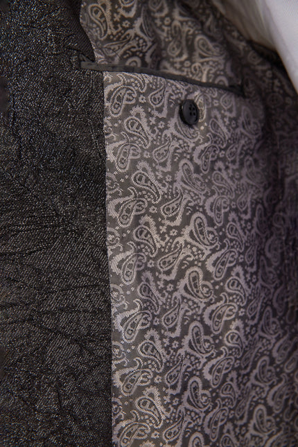 Men's Crack Texture Pleated Metallic Tuxedo Jacket - Black | Ron Tomson