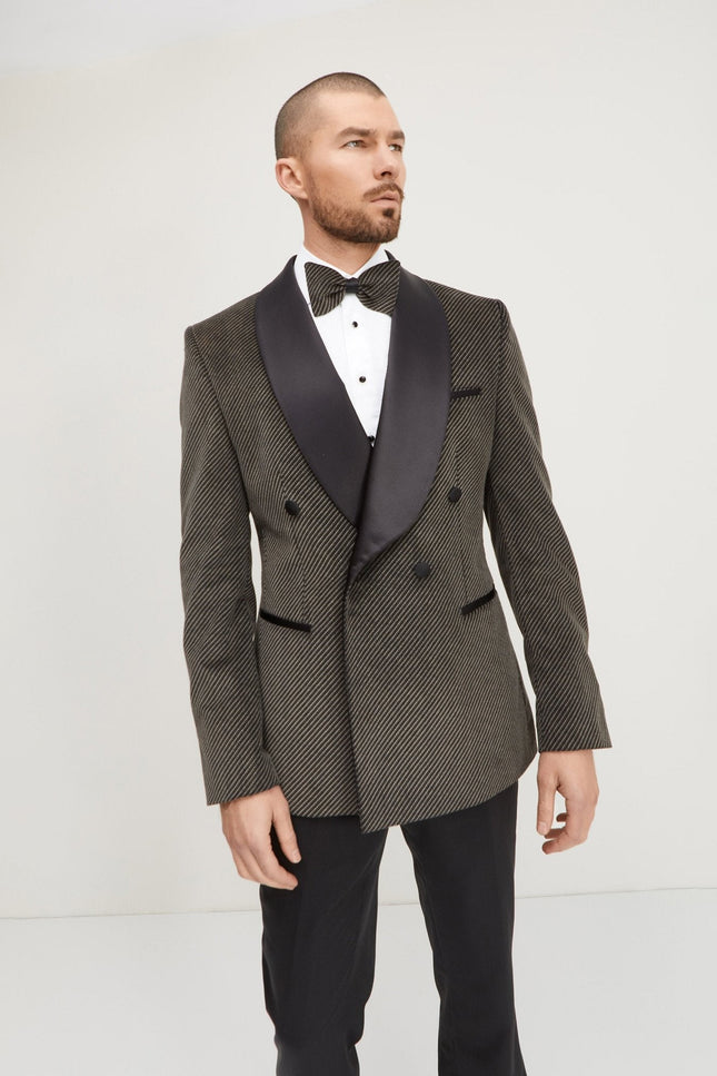 Double-Breasted Velvet Tuxedo Jacket - Carbon Black