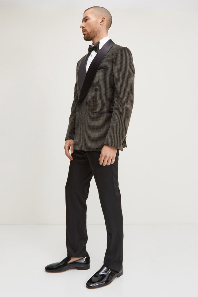 Double-Breasted Velvet Tuxedo Jacket - Carbon Black