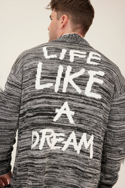Men's Longline Striped Cardigan - Black Grey | Ron Tomson