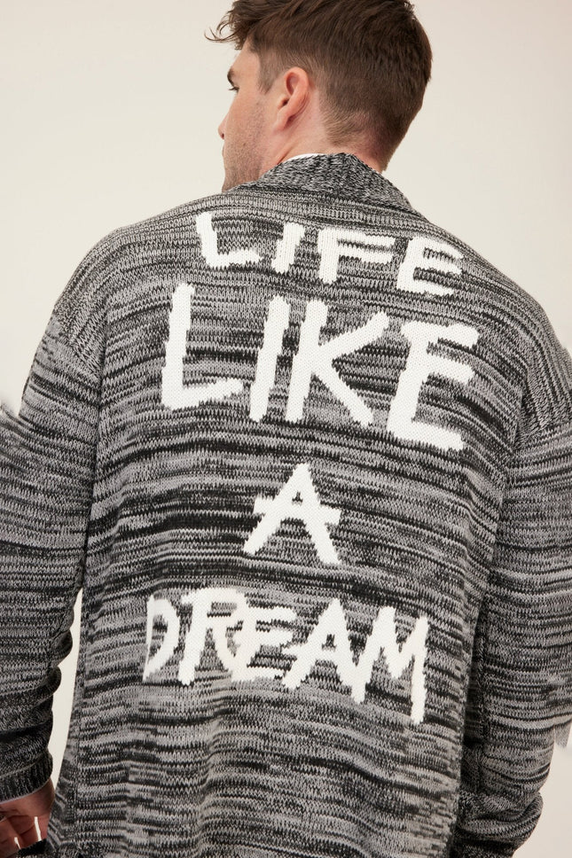 Men's Longline Striped Cardigan - Black Grey | Ron Tomson