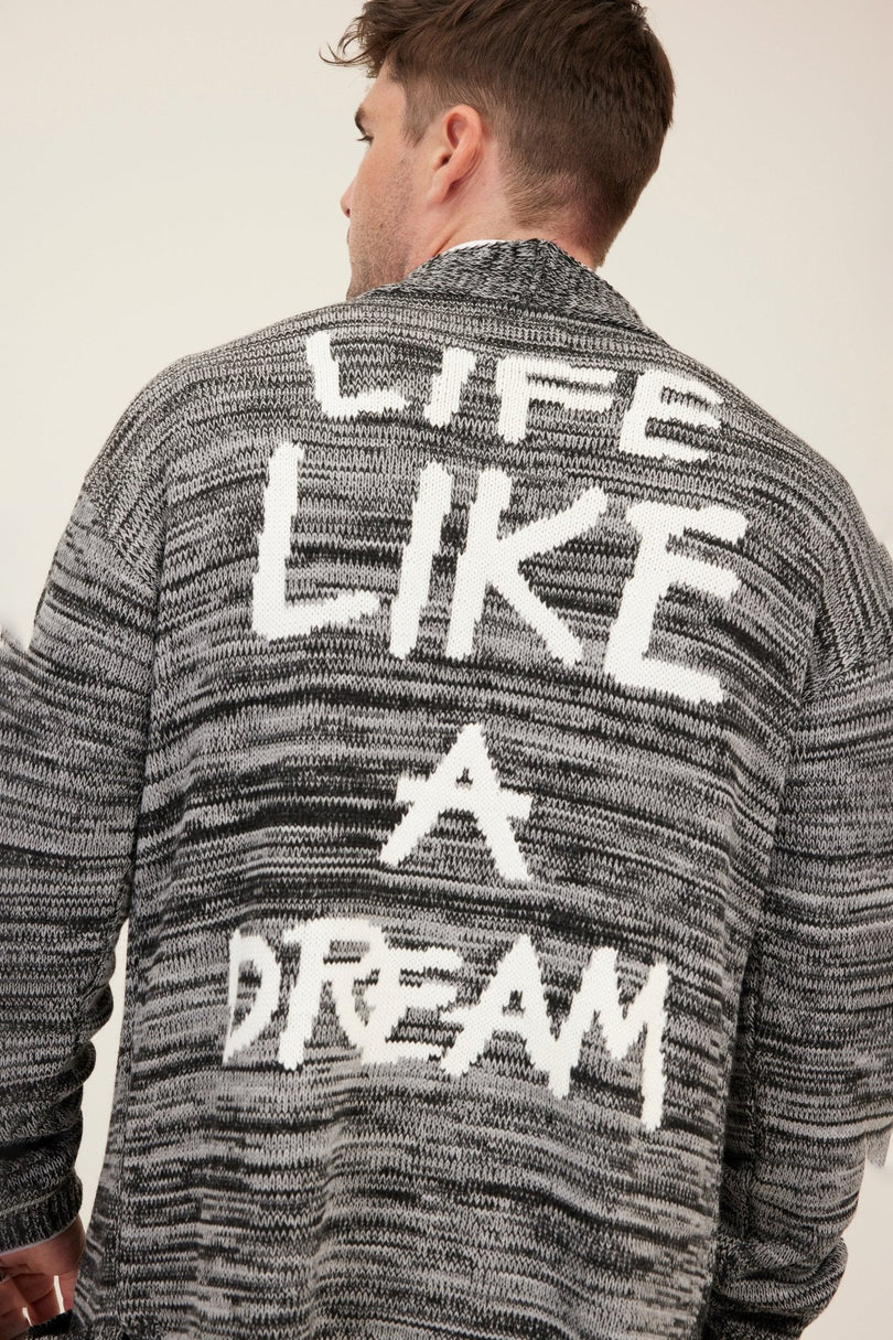 Men's Longline Striped Cardigan - Black Grey | Ron Tomson